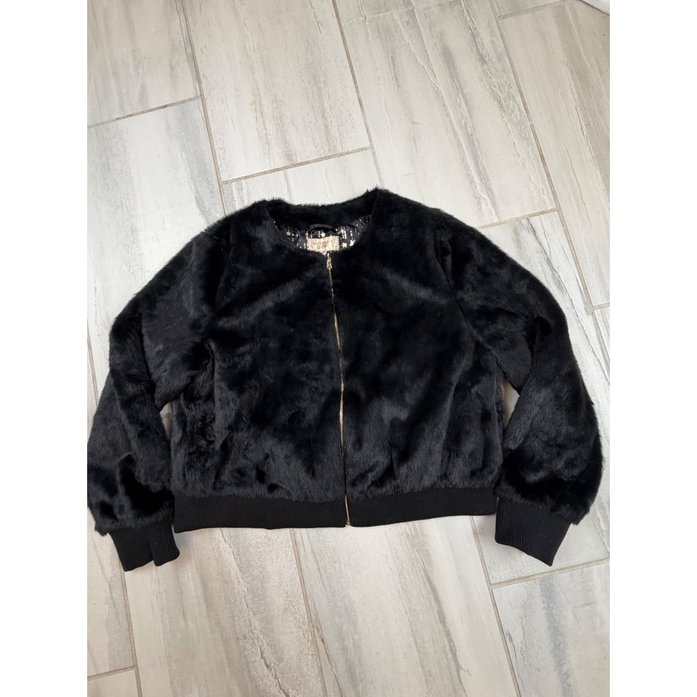 Victoria's Secret Faux Fur Bomber Jacket Black NYC 2018 Star Lining XL 387040